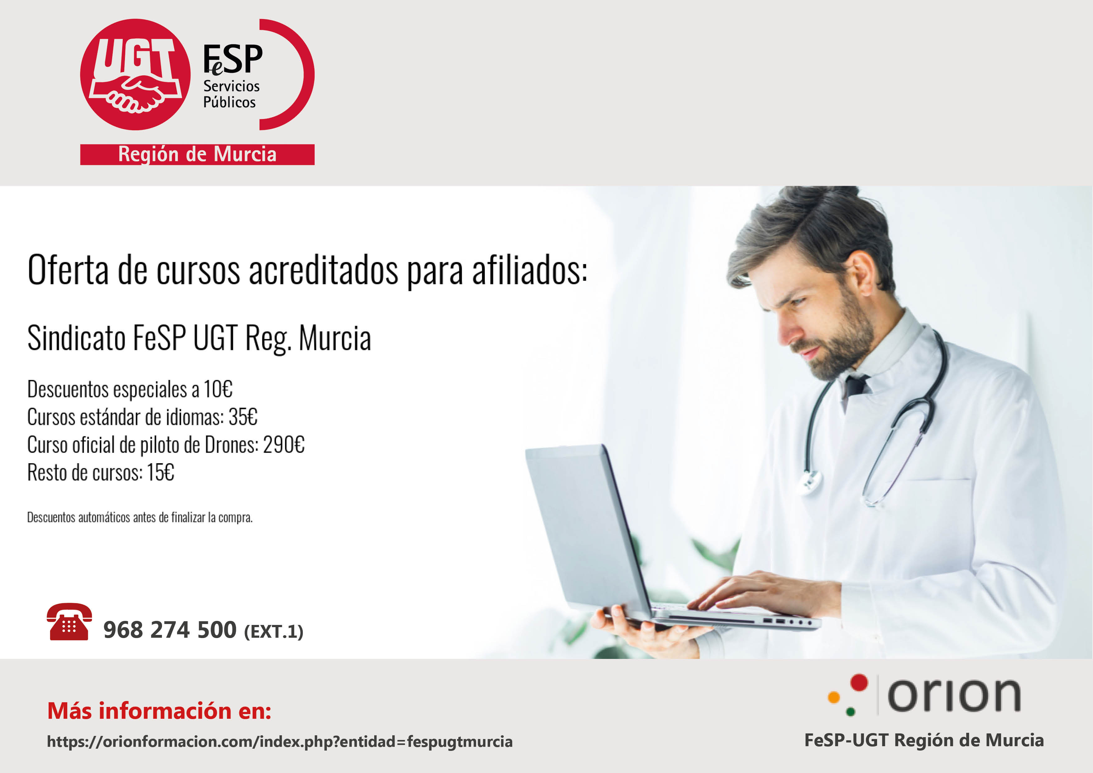  Acuerdo FeSP-UGT Región de Murcia y Orión E-Learing - cursos homologados